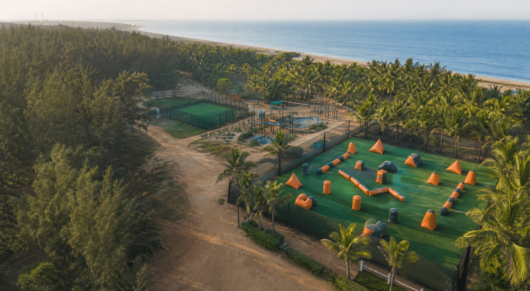 Aerial view of the coastal adventure park and activity grounds